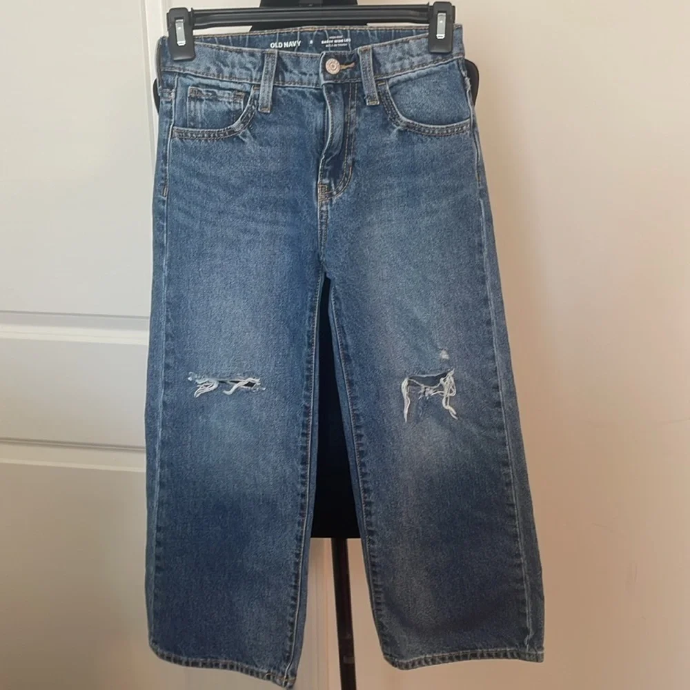 2 Pairs Girls Old Navy Adjustable Baggy Flare Baggy Wide Leg Button Jeans Size 8